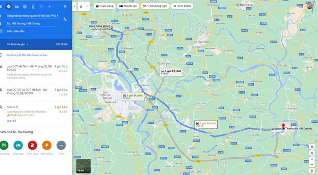 Sân bay Nội Bài về trung tâm Hải Dương là khoảng 76 km